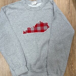 Gray Sweater with Red Plaid Design